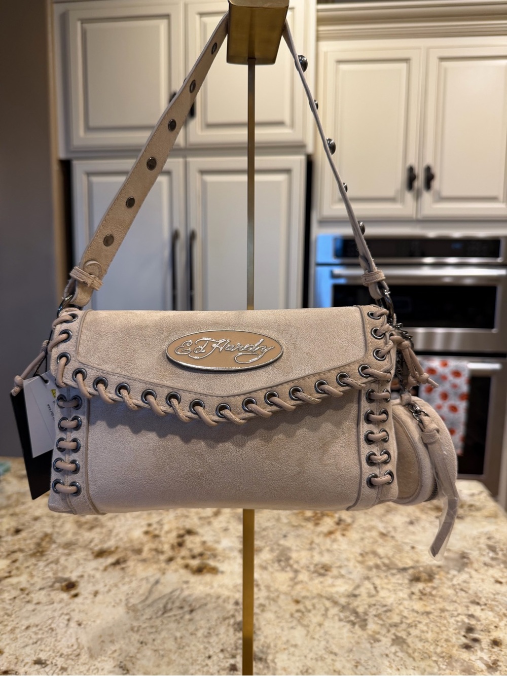 Ed Hardy Tan Suede Shoulder Bag
